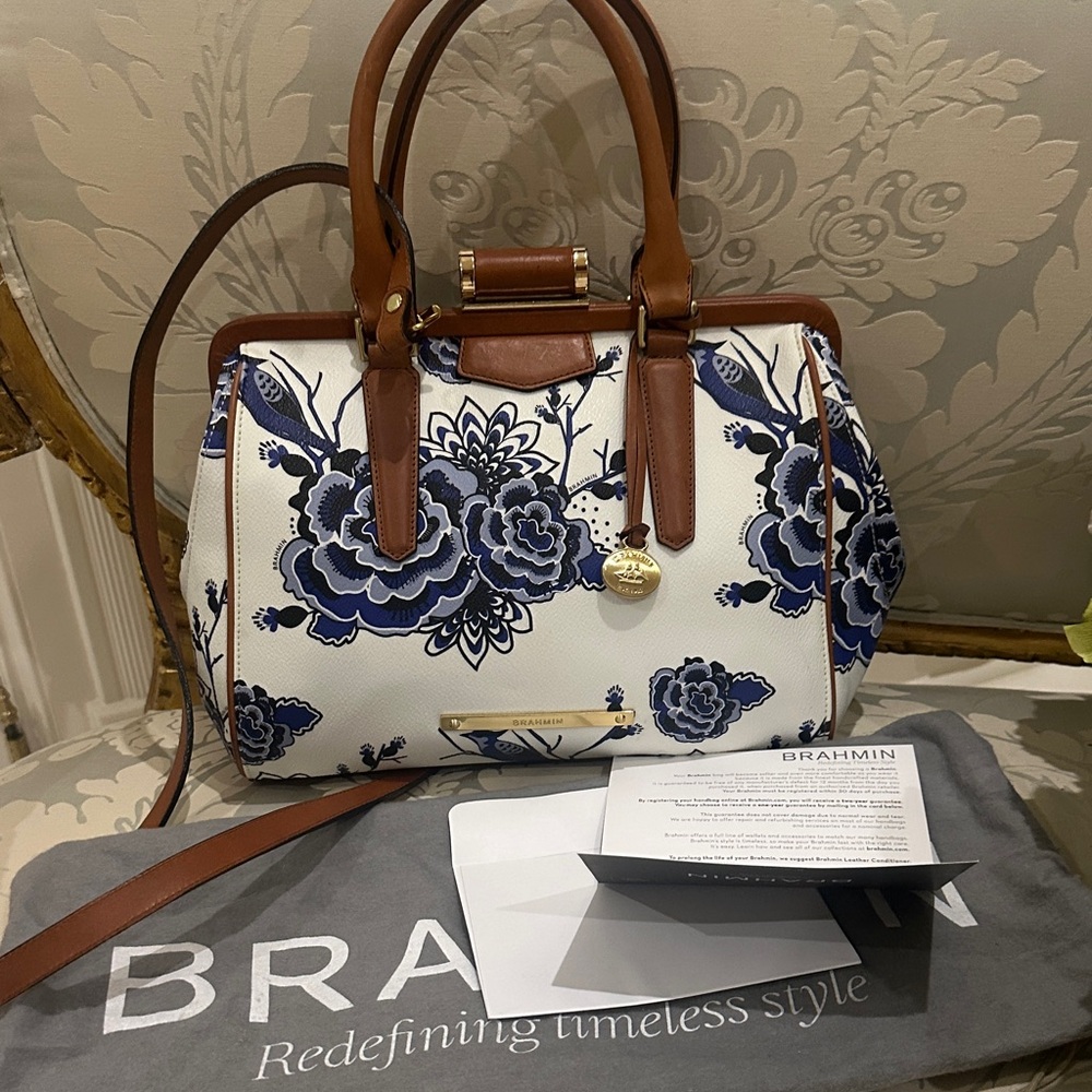 NWT Brahman, genuine, leather blue delft satchel, with removable shoulder strap
